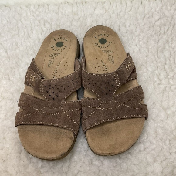 Earth Origins Size 6M Sandals Women's Selbe Slide Brown Suede Welltek Comfort - Picture 1 of 6